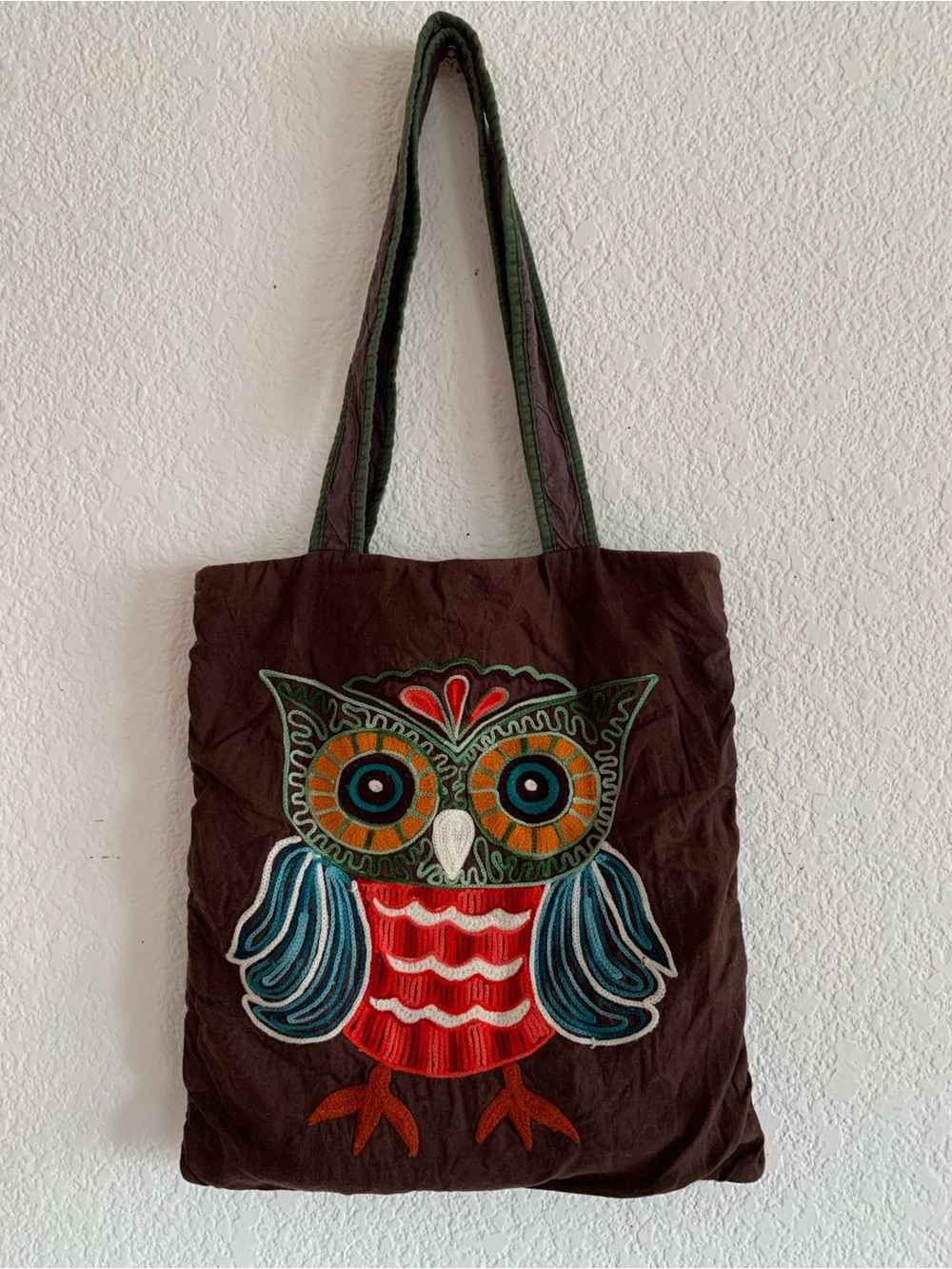Brown Owl Embroidered Tote Bag - Multicolor Accent